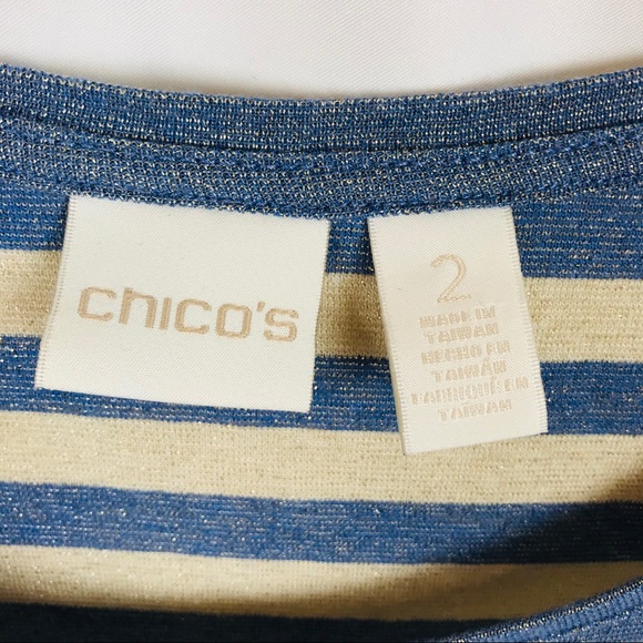 Chico’s short sleeve striped blouse blue beige - Picture 5 of 7